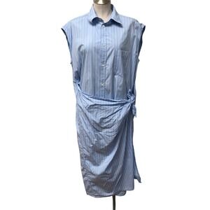 Balenciaga Striped Wrap Dress Womens 36 FR 4 Blue White Sleeveless Midi Nautical